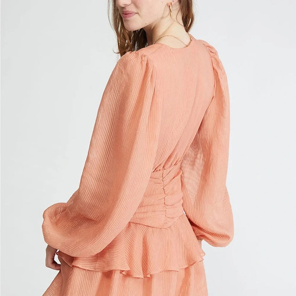 Revolve MINKPINK Tahlia Tiered Chiffon Mini Dress Terracotta SMALL Plung… - Picture 4 of 16